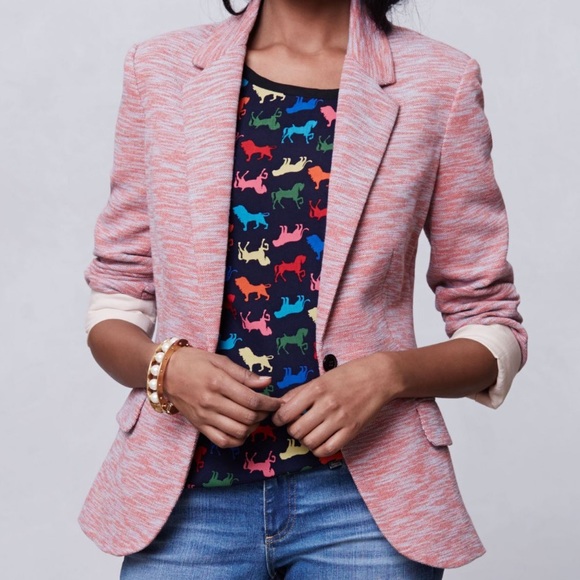 Anthropologie Jackets & Blazers - Anthropologie | Cartonnier Pink Tonal Knit Blazer Size Medium
